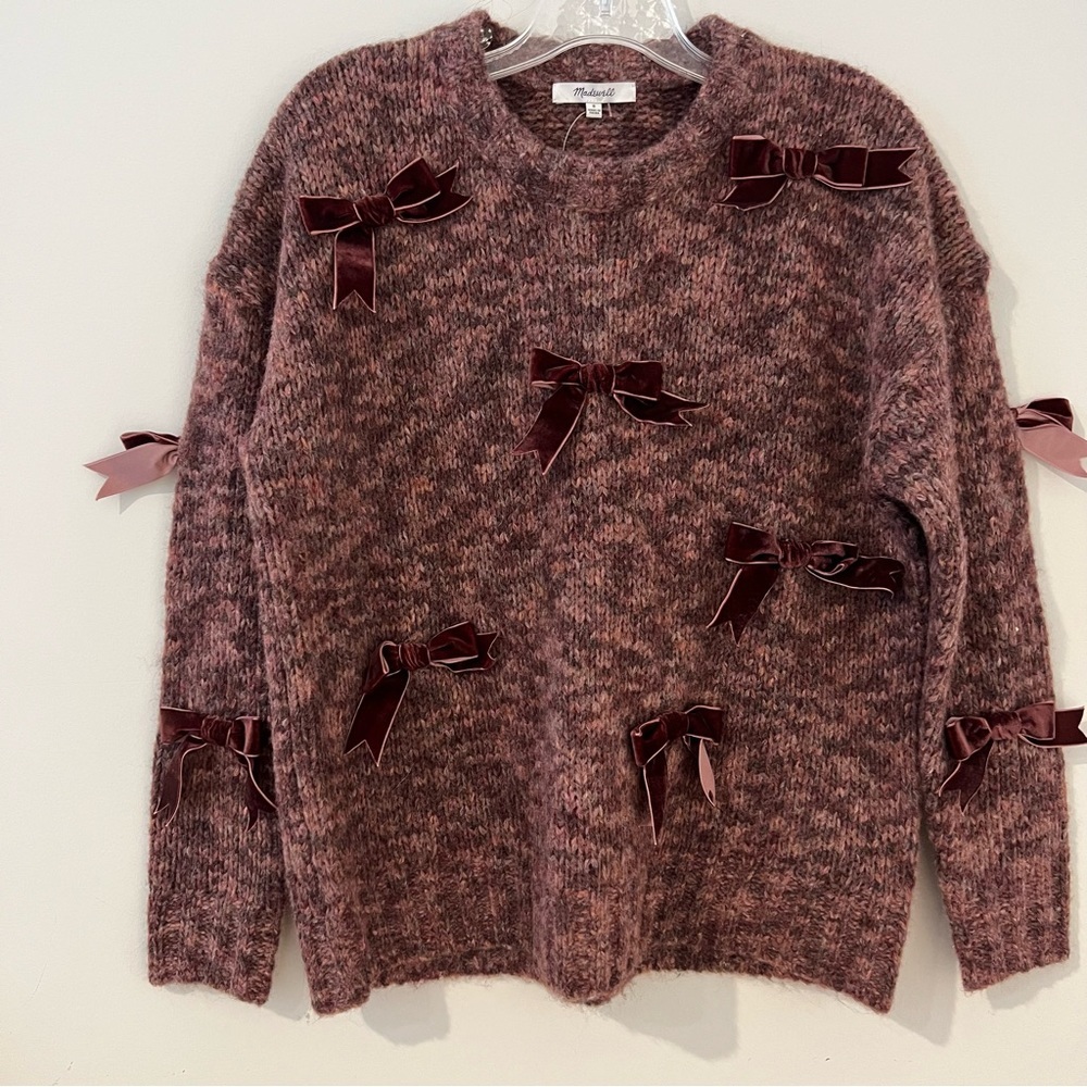 Madewell Velvet Bow Pullover Sweater Size S